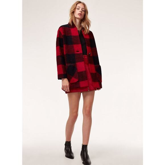 WILFRED FREE Aritzia Neelam Wool Blend Jacket Sz XXS Red Buffalo Plaid - Picture 7 of 12